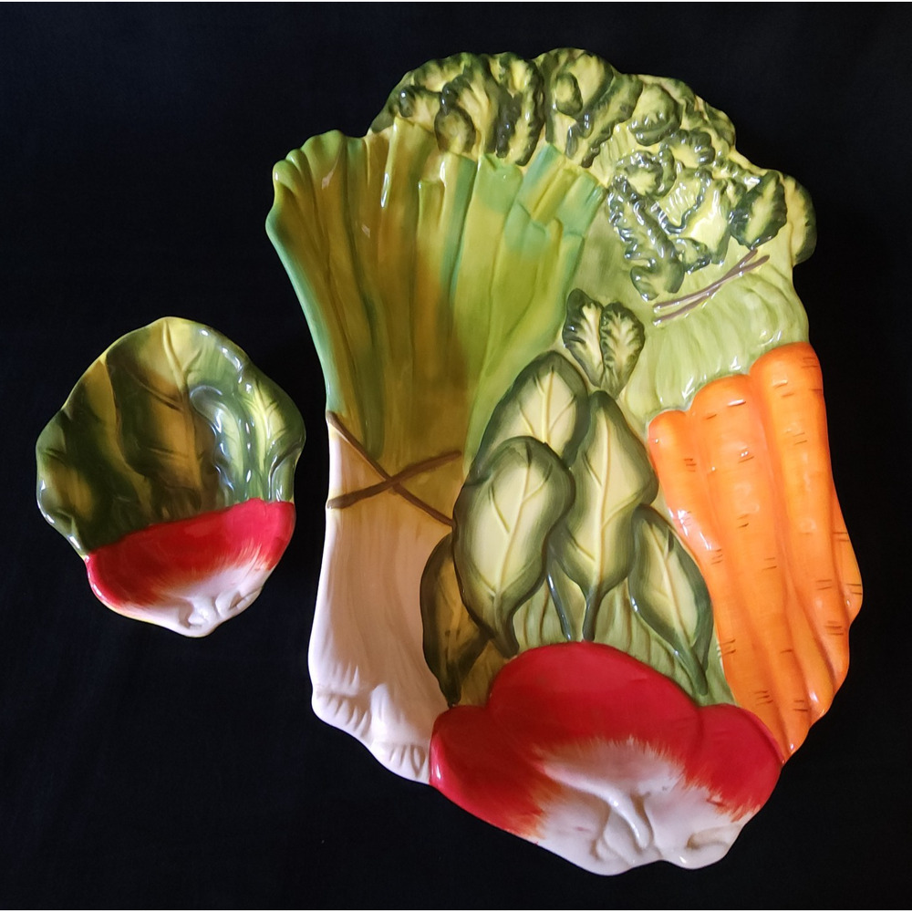 2 Certified International Judy Phipps Radish Vegetable Design Serving Dish Set